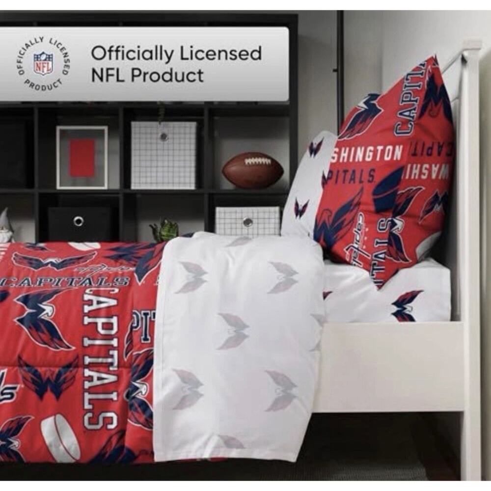 FOCO Washington Capitals NHL Team Color Bed in a Bag Comforter Bedding 5 Pc Twin - Picture 2 of 4